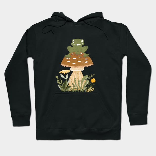 Cute Cottagecore Goblincore Frog Sat on a Forest Mushroom Hoodie by uncommontee